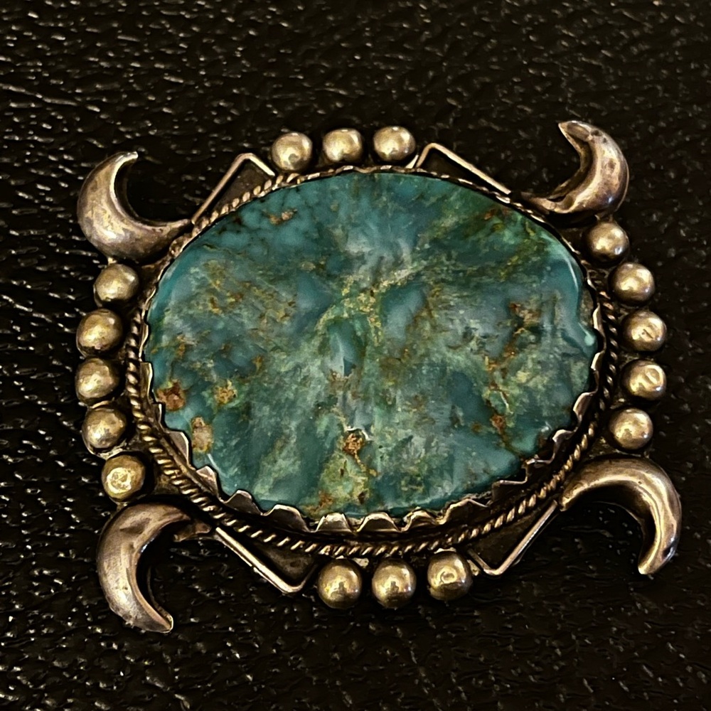 Magnificent, large museum, quality, Native American Turquoise and Silver Brooch